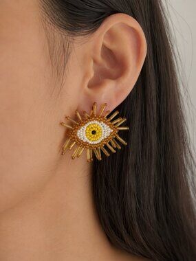 Handmade Colombian Beaded Evil Eye Statement Earrings